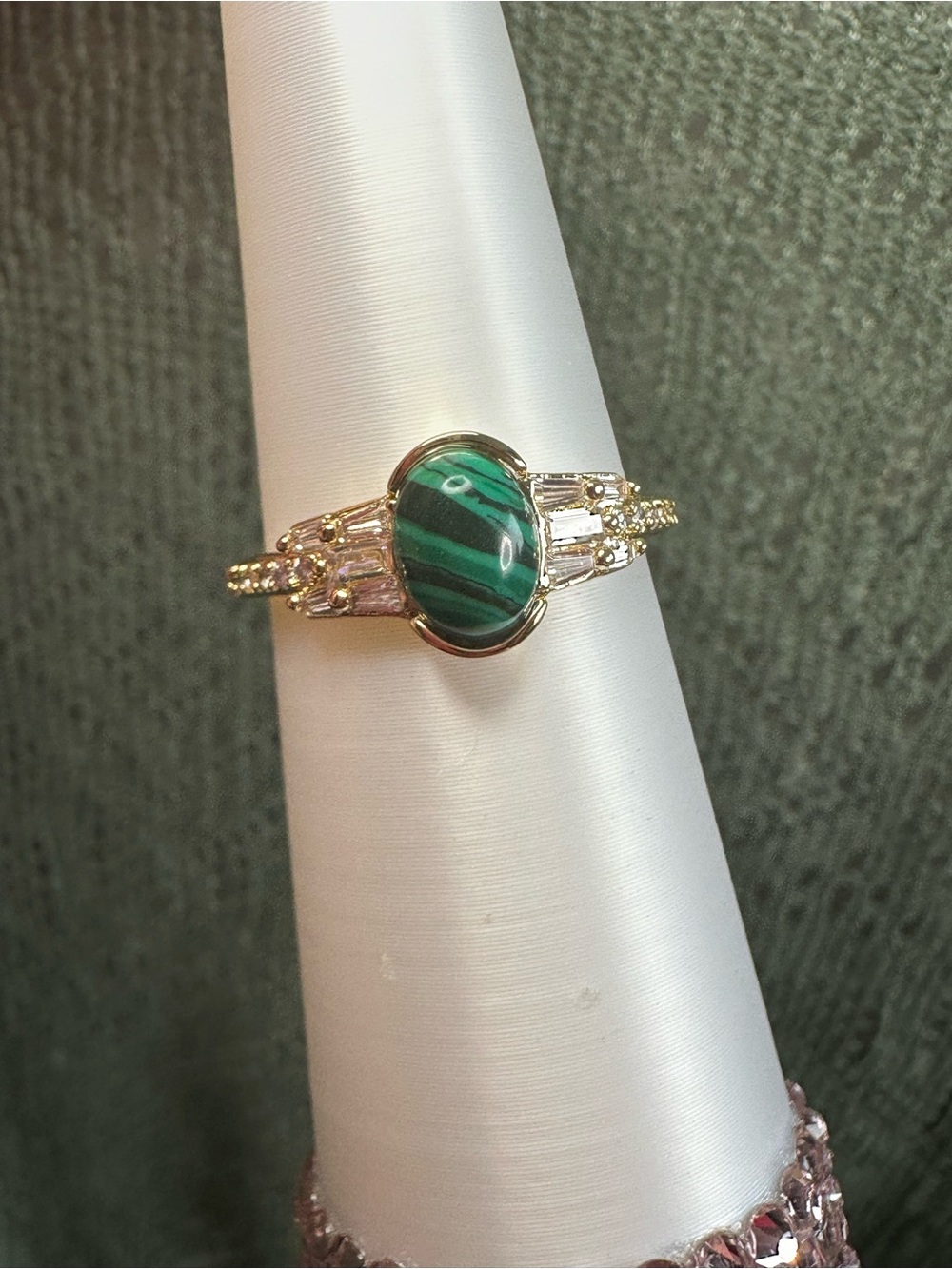 Bomb Party "The Concierge" Malachite Magnesite Gold Plating Size 8